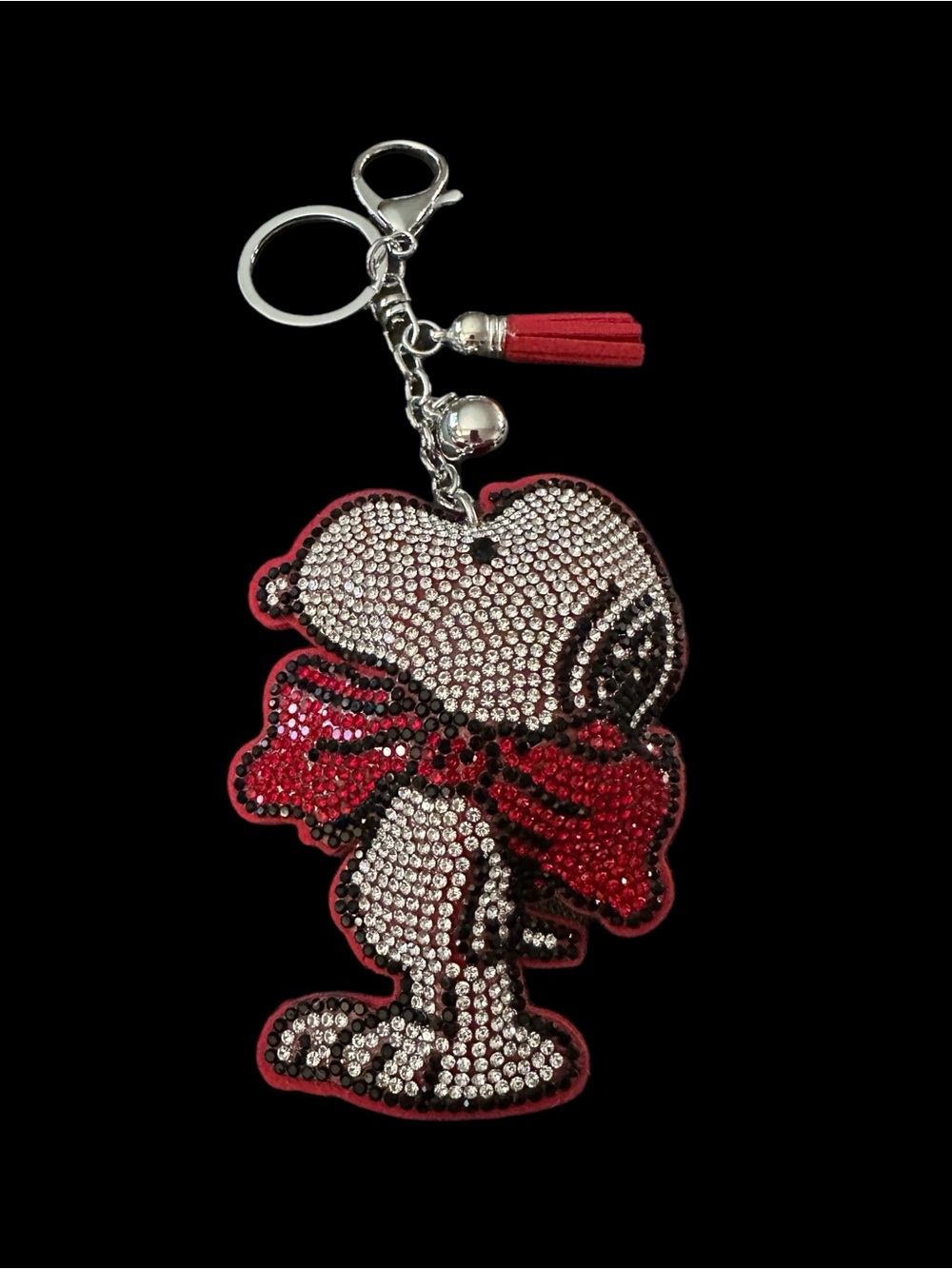 Snoopy Rhinestone Keychain with Red Bow and Tassel